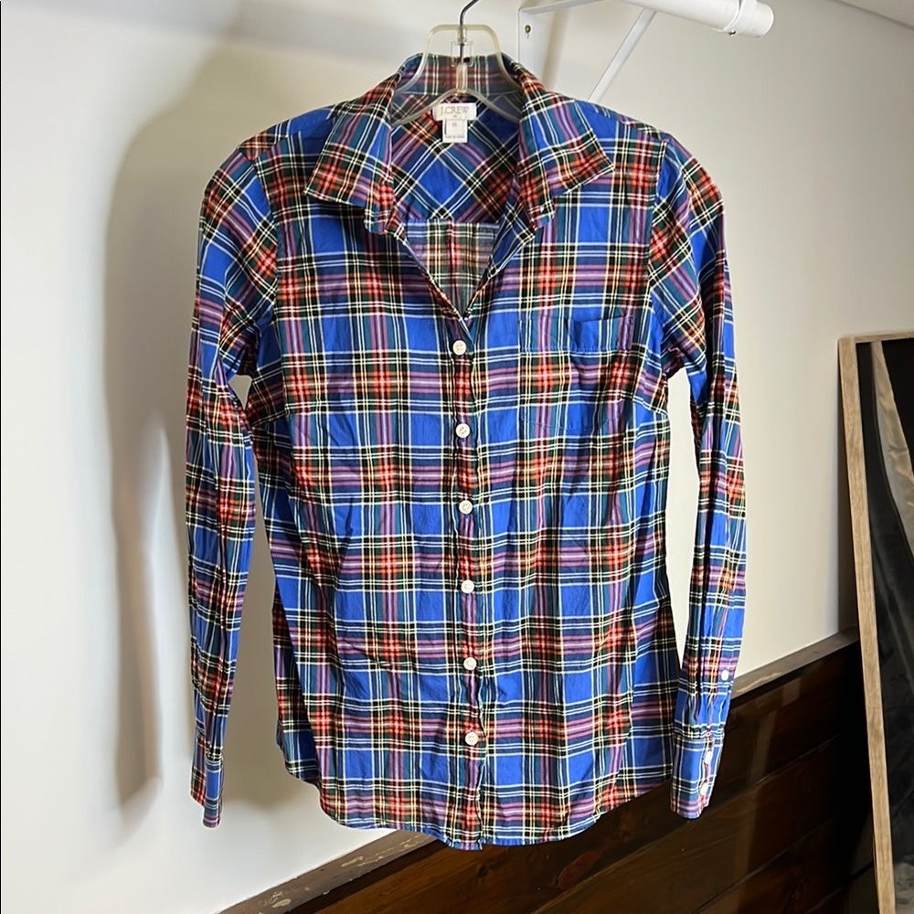J. Crew Blue‎ Plaid Cotton Button Down Shirt- XS